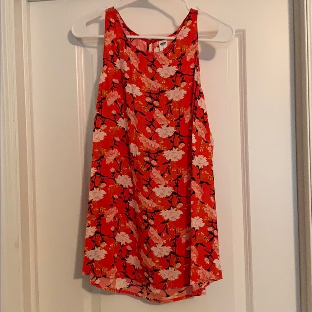 Old Navy Sz L Red/Floral Tank Blouse